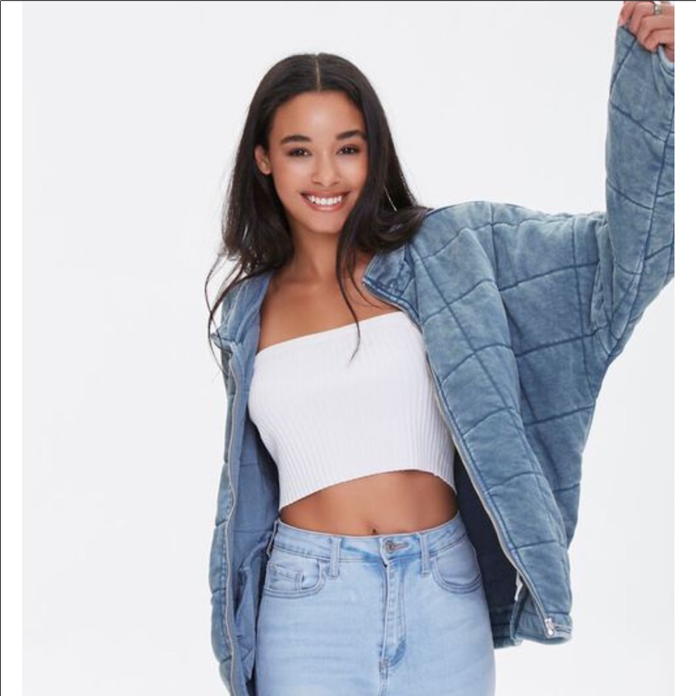 Forever 21 Quilted Jacket FP Dolman Dupe - Blue M